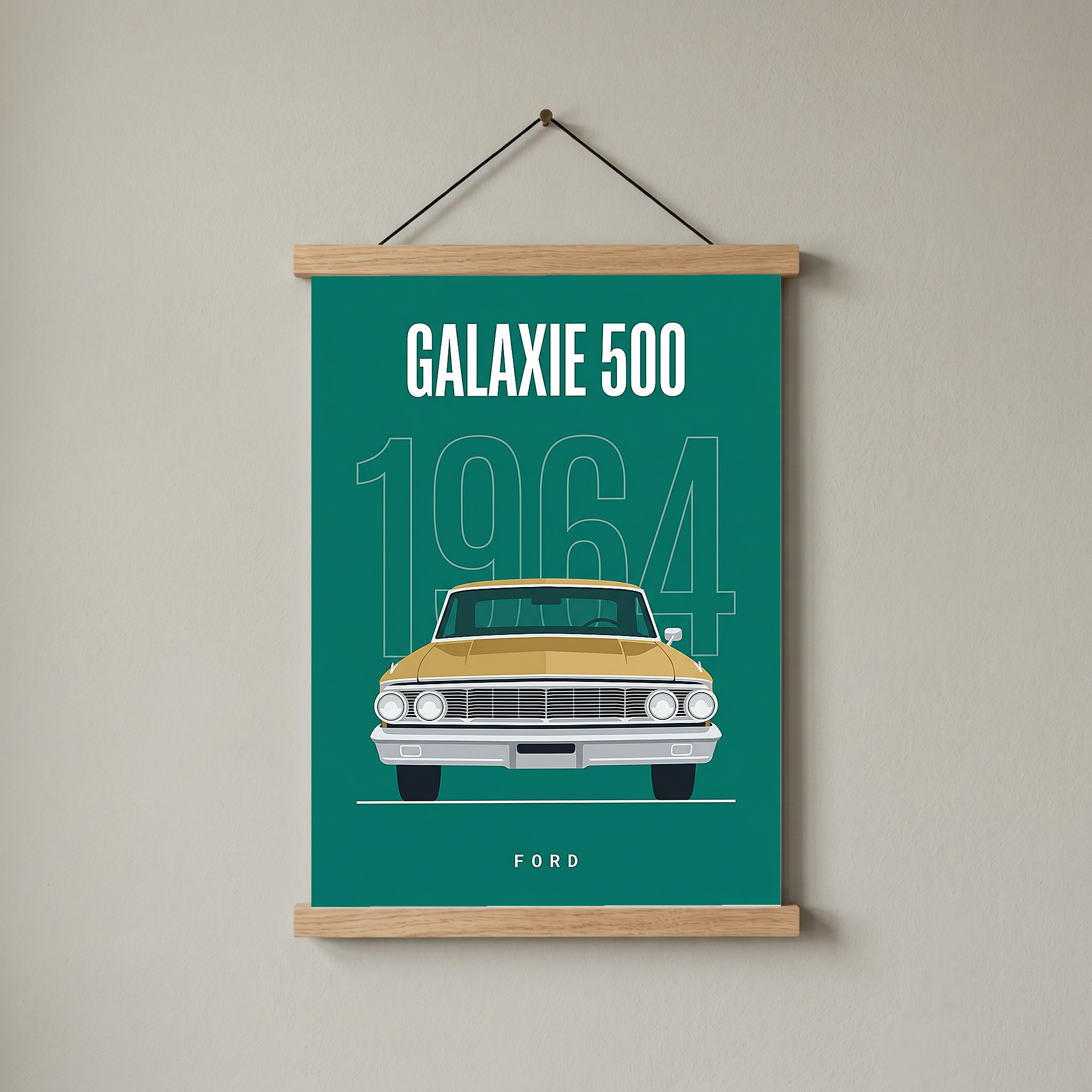 Ford Galaxie 500 1964 Minimalist Poster — Teal Full-Size Classic Line Art
