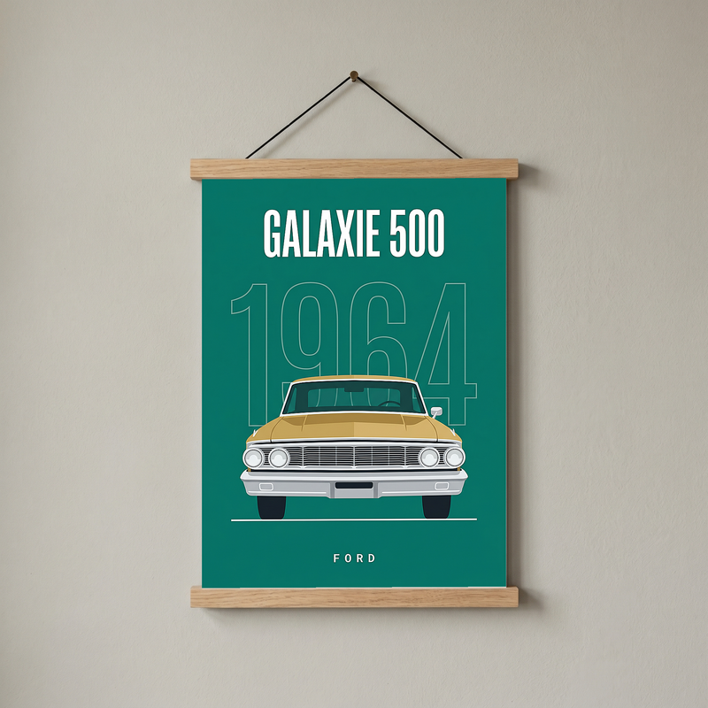 Ford Galaxie 500 1964 Minimalist Poster — Teal Full-Size Classic Line Art