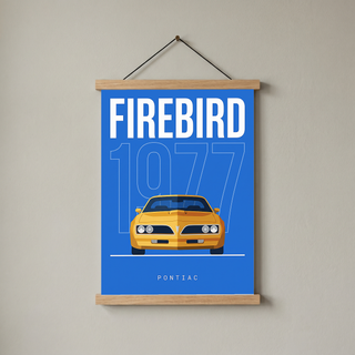 Pontiac Firebird 1977 Minimalist Poster — Blue Muscle Car Line Art