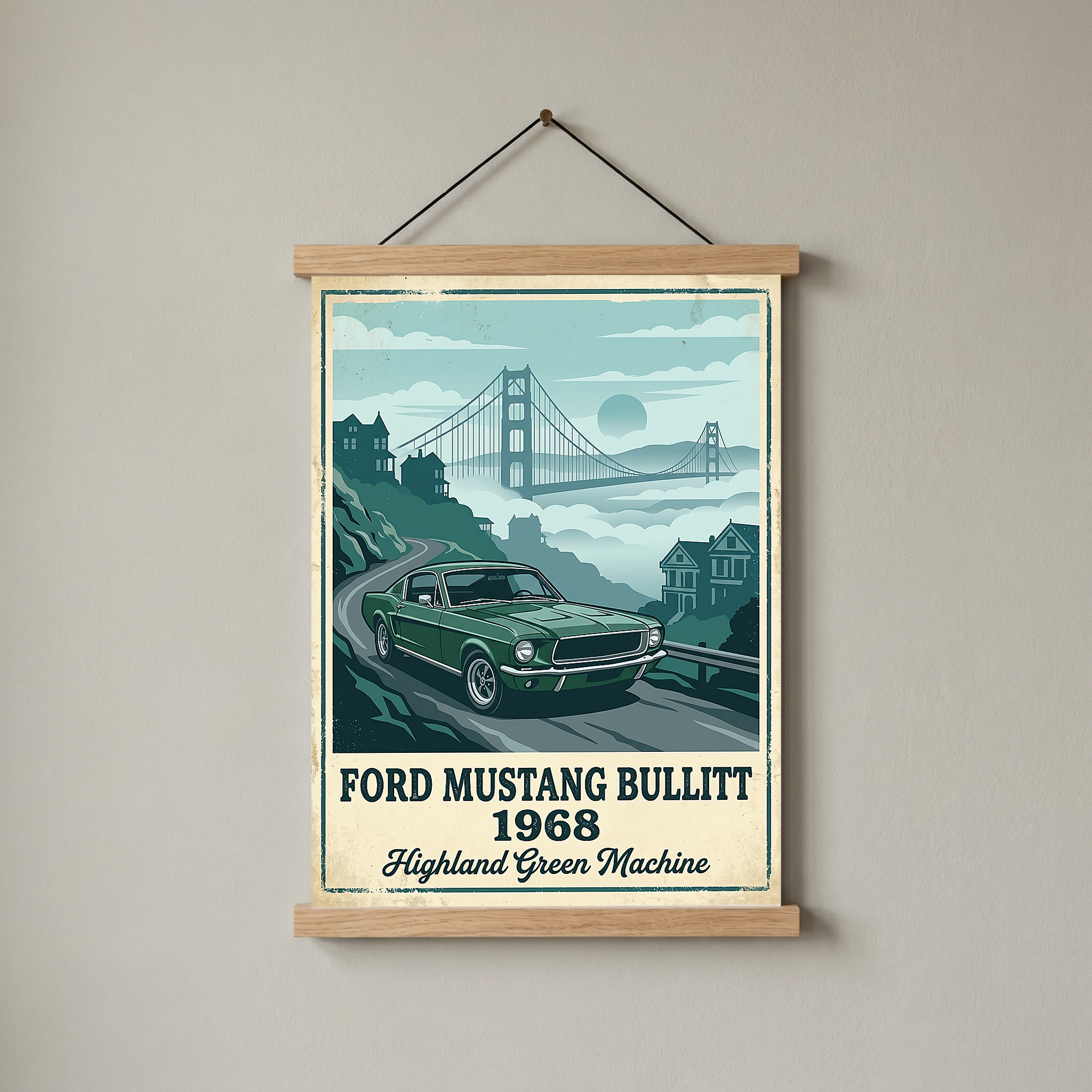 Ford Mustang Bullitt 1968 Poster — Vintage Muscle Car San Francisco Print