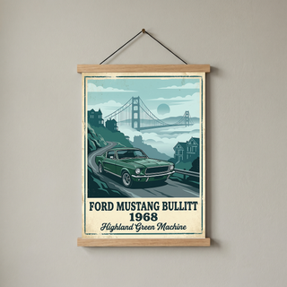 Ford Mustang Bullitt 1968 Poster — Vintage Muscle Car San Francisco Print