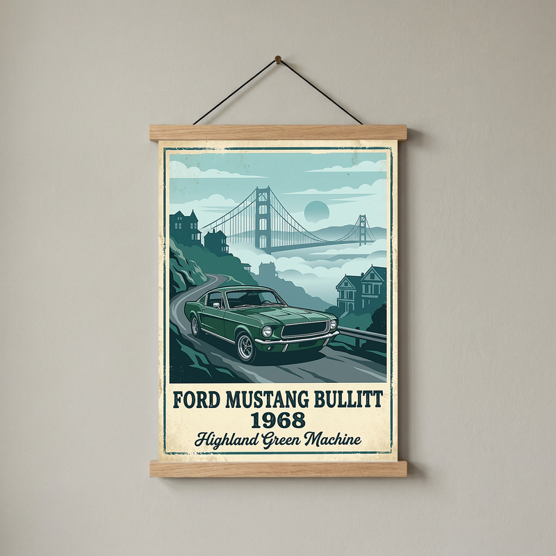 Ford Mustang Bullitt 1968 Poster — Vintage Muscle Car San Francisco Print