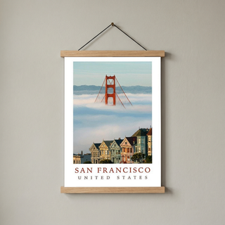 San Francisco Travel Poster — Golden Gate Bridge Painted Ladies Print