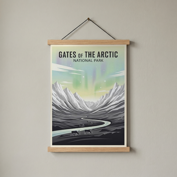 Gates of the Arctic National Park Poster — Vintage Alaska Aurora Caribou Print