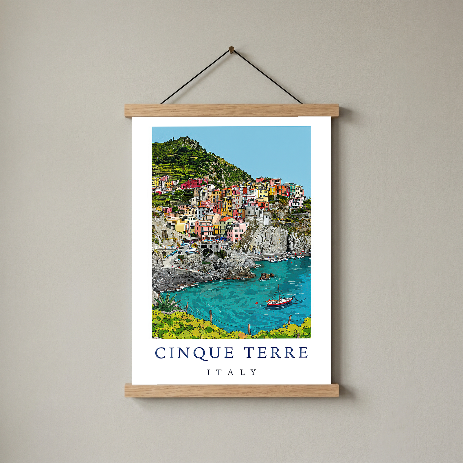 Cinque Terre Italy Travel Poster — Manarola Coastal Village Print