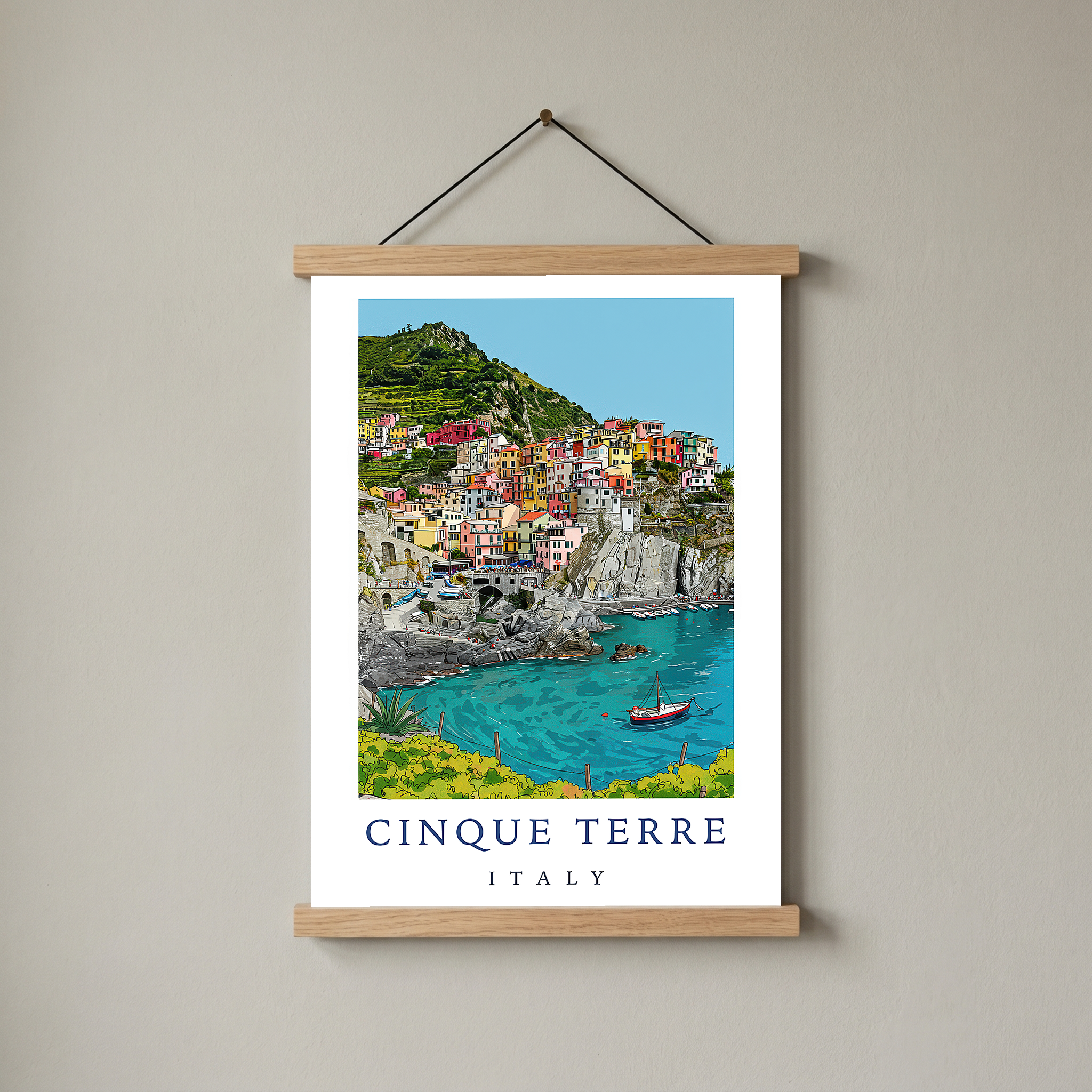 Cinque Terre Italy Travel Poster — Manarola Coastal Village Print