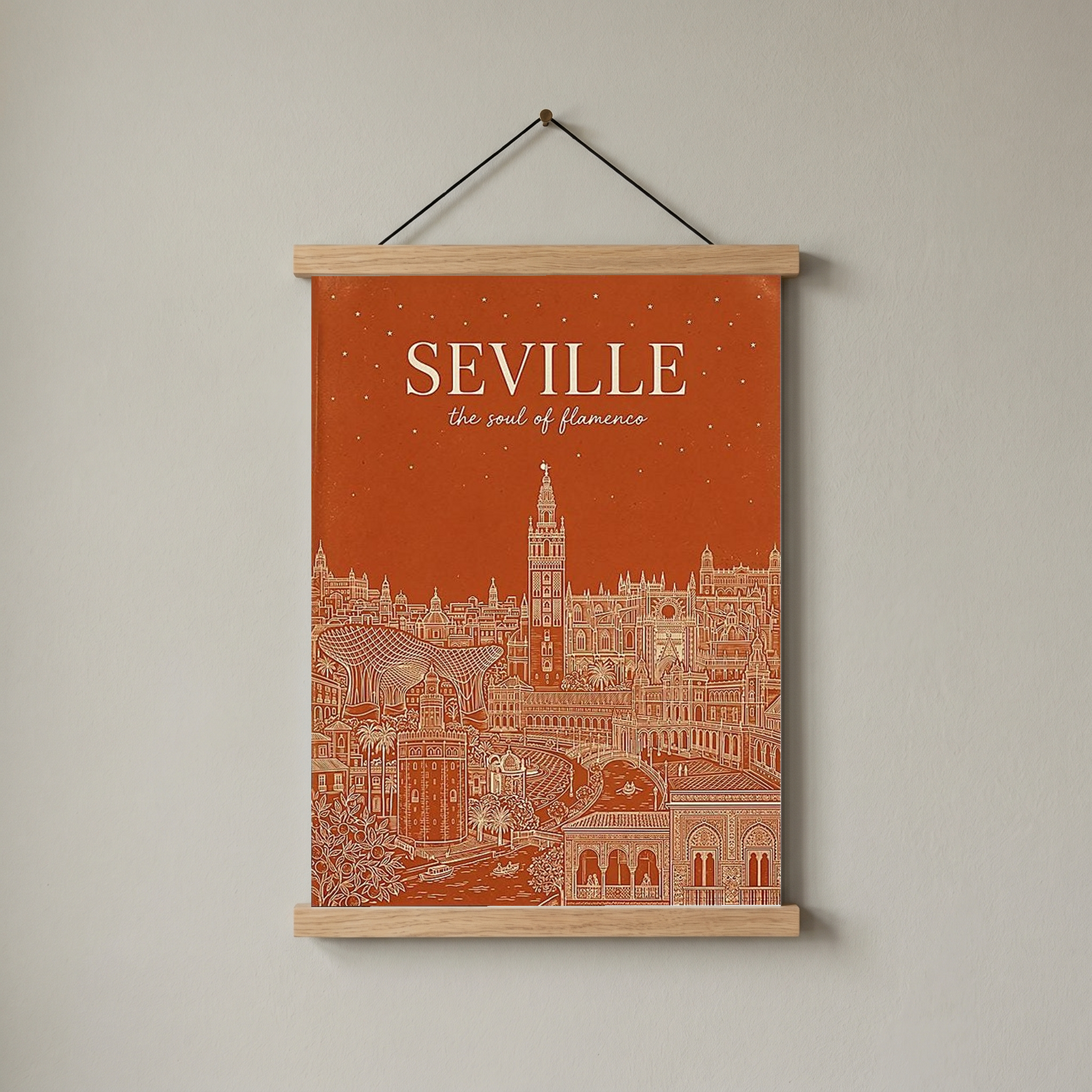 Seville Line Art Print — Terracotta Giralda Tower Plaza de España Wall Art