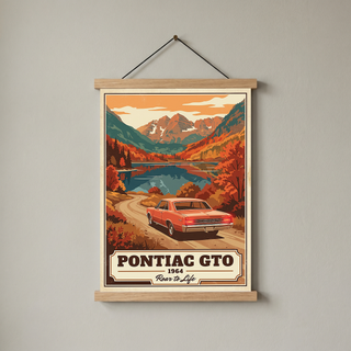 Pontiac GTO 1964 V4 Poster — Vintage Muscle Autumn Mountain Lake Print