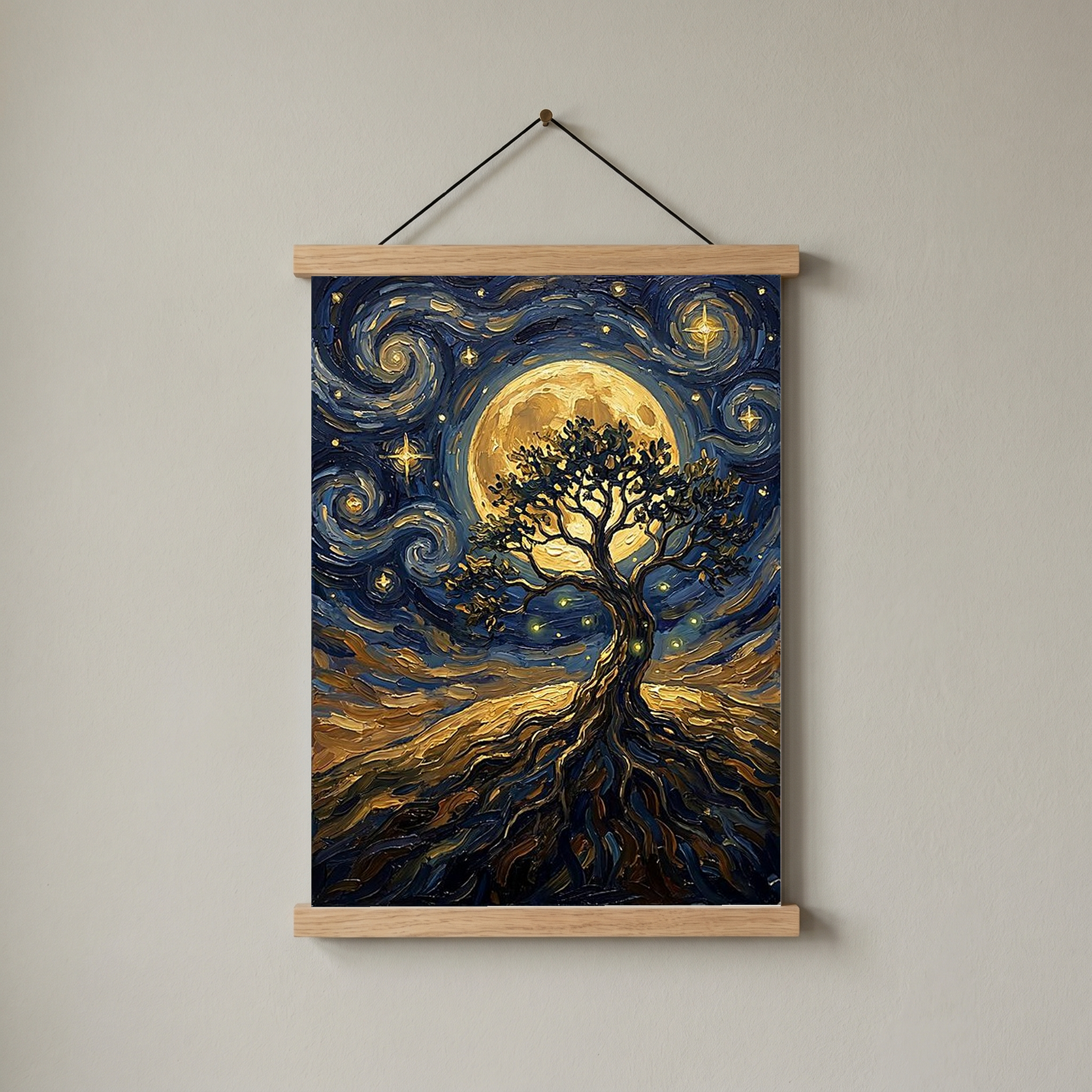 Tree of Life Full Moon Print — Van Gogh-Style Mystical Spiritual Wall Art