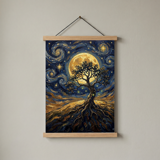 Tree of Life Full Moon Print — Van Gogh-Style Mystical Spiritual Wall Art