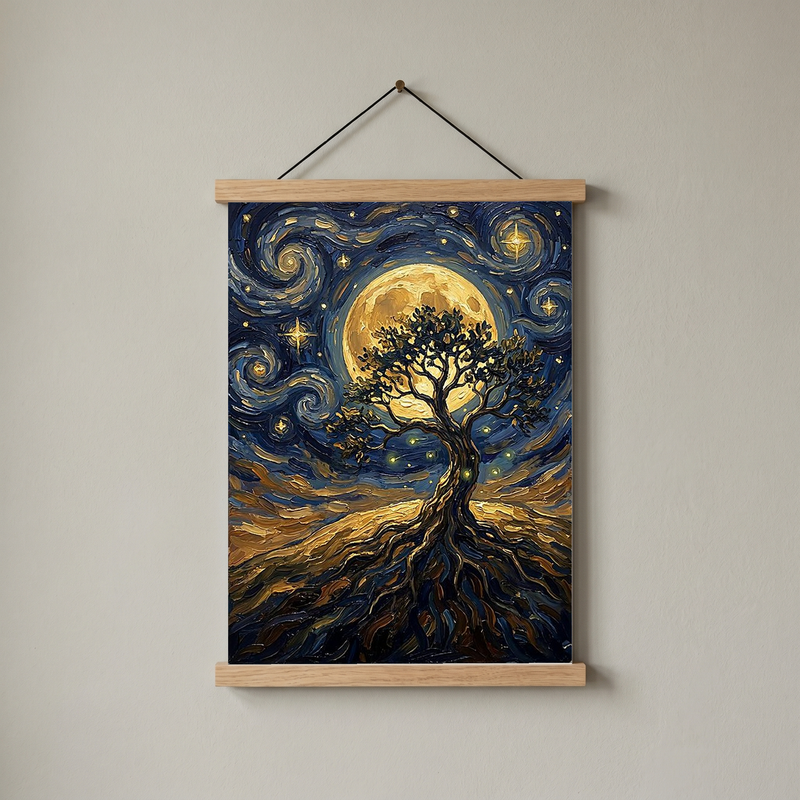 Tree of Life Full Moon Print — Van Gogh-Style Mystical Spiritual Wall Art