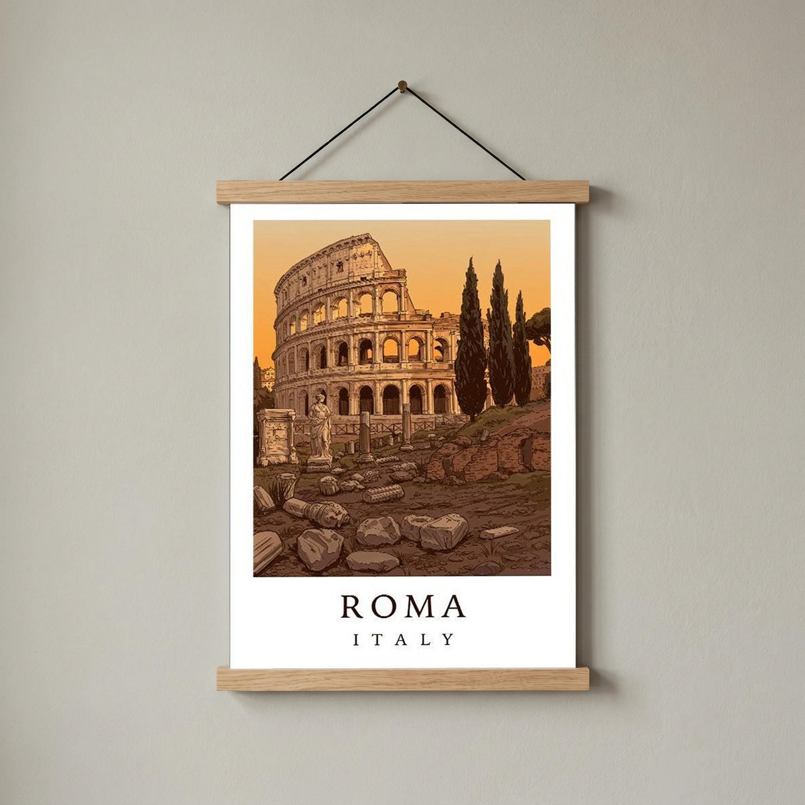 Rome Italy Travel Poster — Colosseum Ancient Ruins Cypress Print