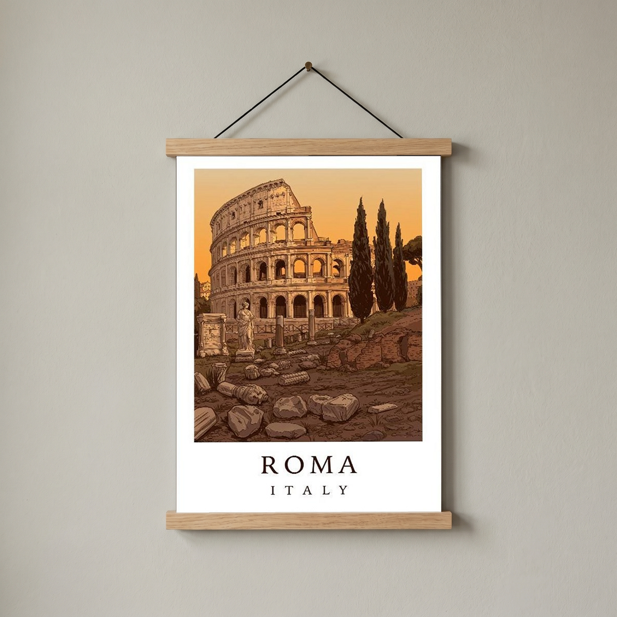 Rome Italy Travel Poster — Colosseum Ancient Ruins Cypress Print