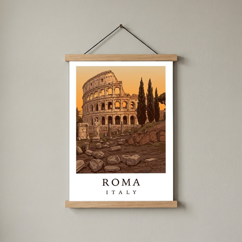 Rome Italy Travel Poster — Colosseum Ancient Ruins Cypress Print