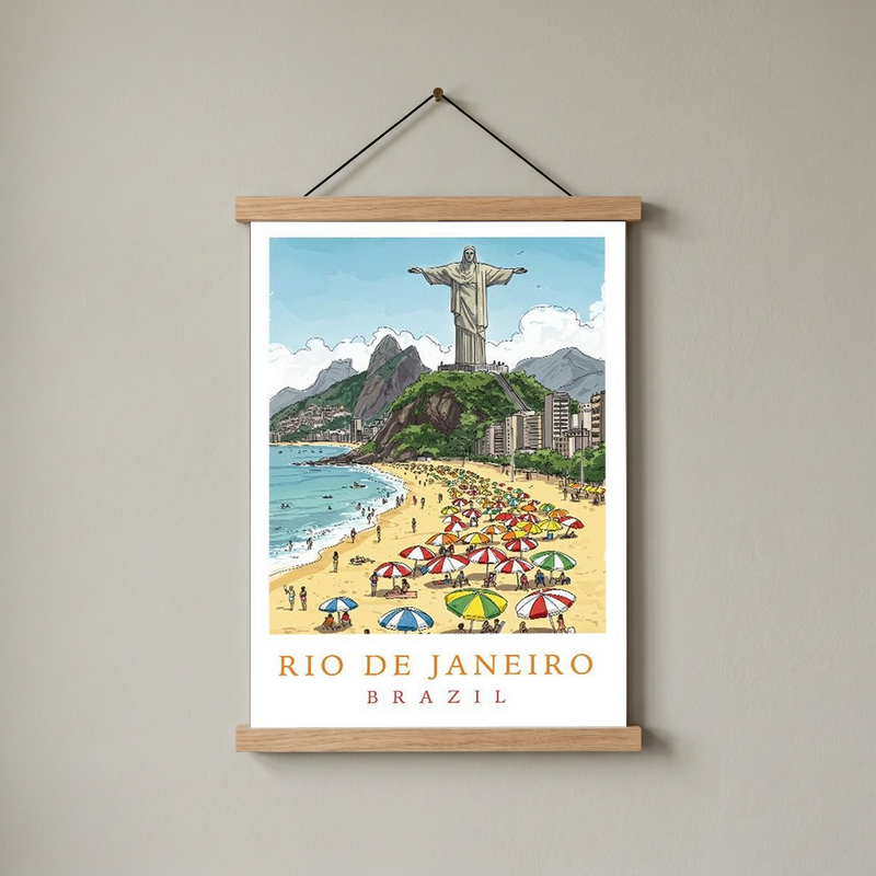 Rio de Janeiro Brazil Travel Poster — Christ Redeemer Copacabana Print