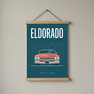 Cadillac Eldorado 1959 Minimalist Poster — Teal Tail-Fin Classic Line Art