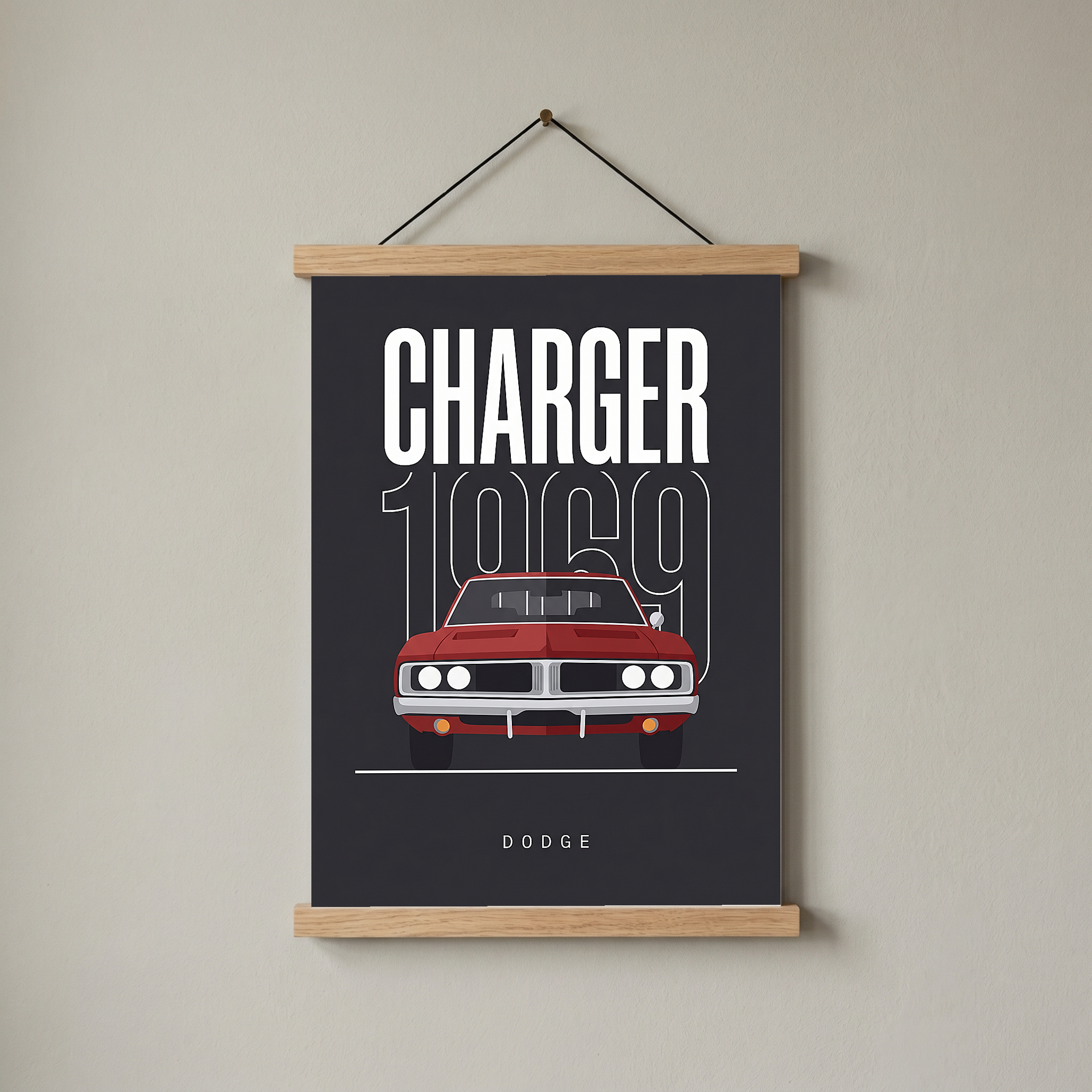 Dodge Charger 1969 V2 Charcoal Minimalist Poster — Muscle Car Line Art