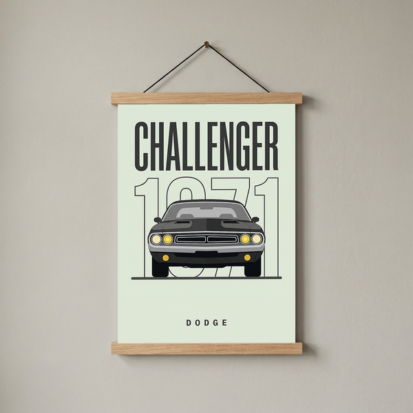Dodge Challenger 1971 Minimalist Poster — Mint Sage Muscle Car Line Art