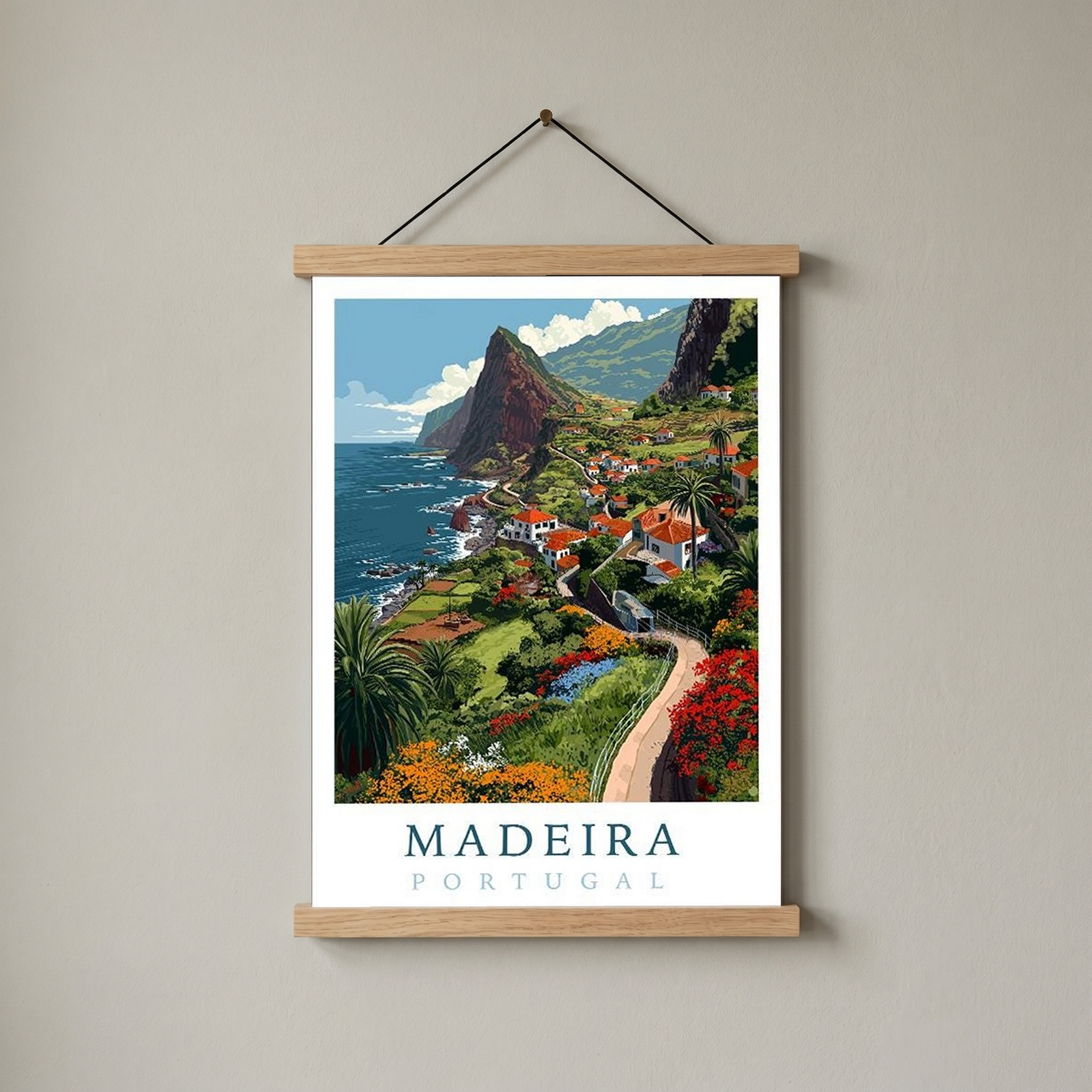 Madeira Portugal Travel Poster — Vintage Island Cliffs Print