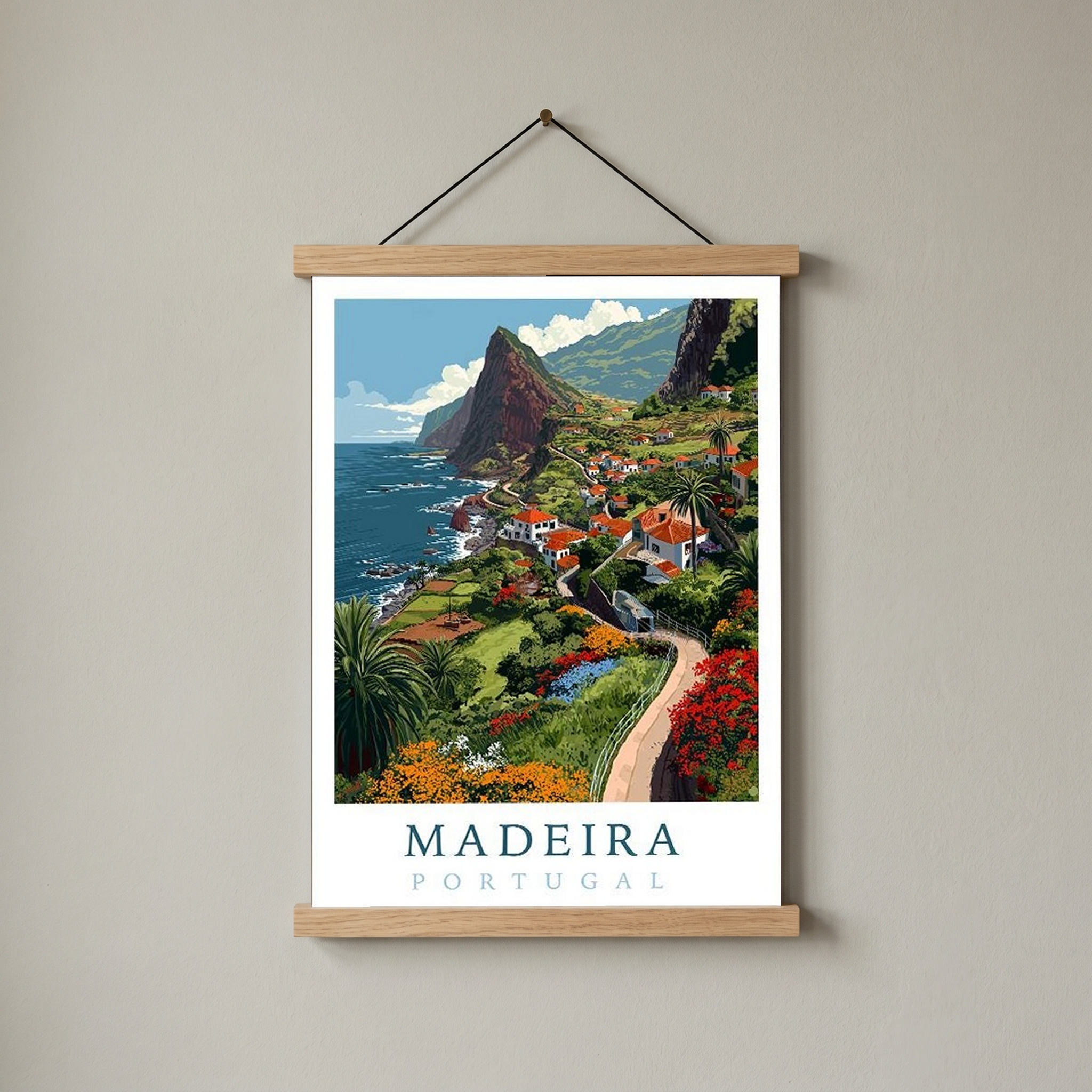Madeira Portugal Travel Poster — Vintage Island Cliffs Print
