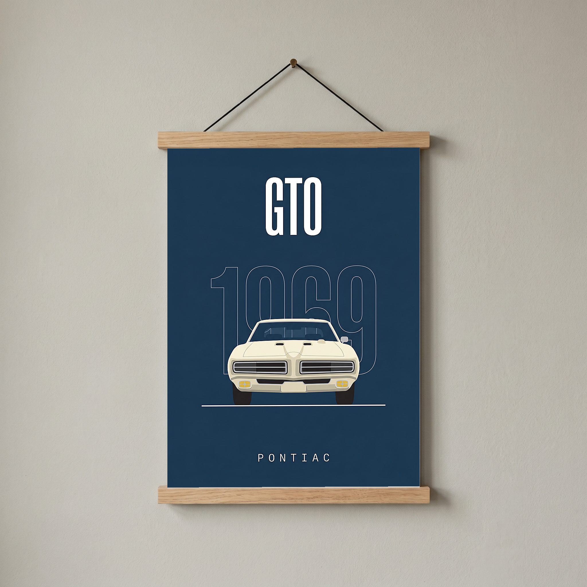 Pontiac GTO 1969 Minimalist Poster — Navy Muscle Car Line Art
