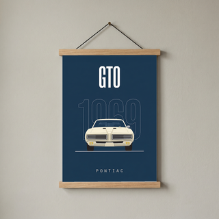 Pontiac GTO 1969 Minimalist Poster — Navy Muscle Car Line Art