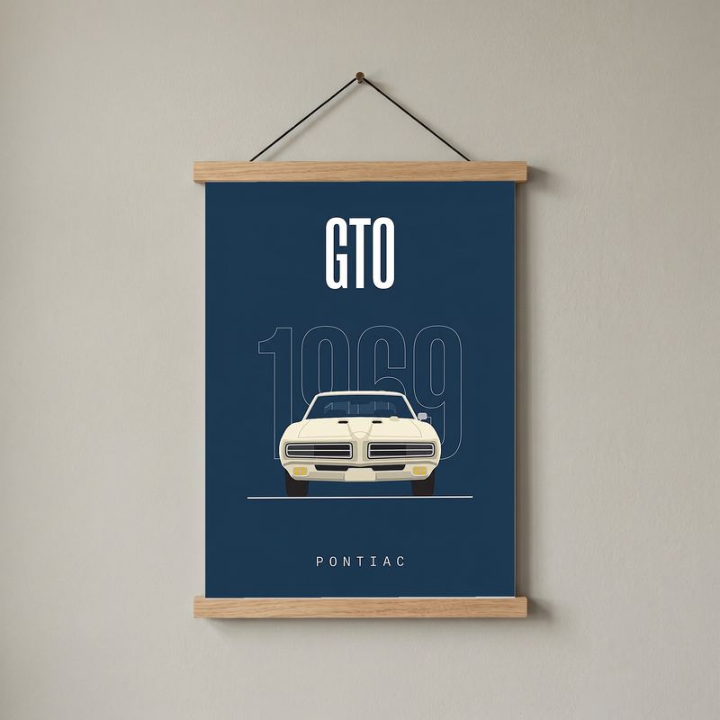 Pontiac GTO 1969 Minimalist Poster — Navy Muscle Car Line Art