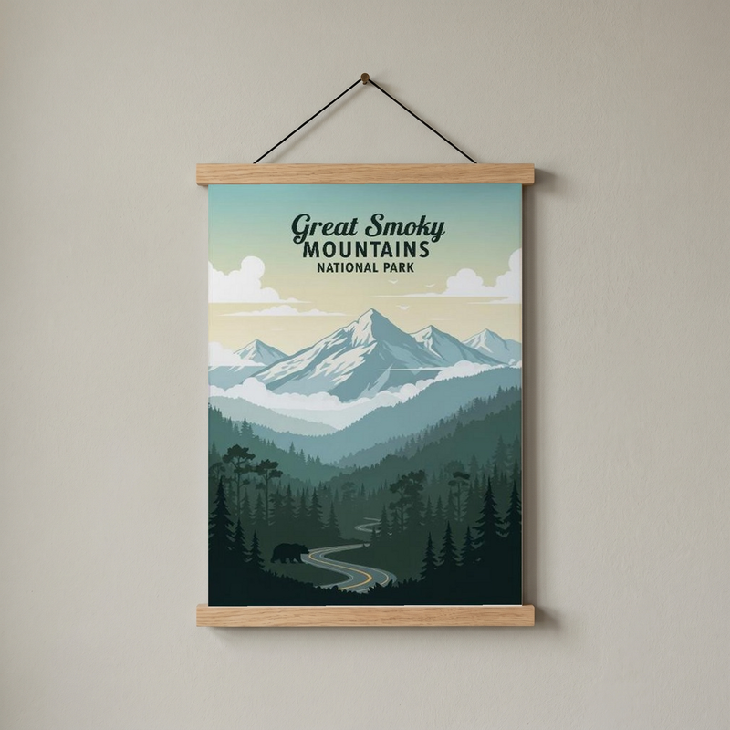 Great Smoky Mountains National Park Poster — Vintage Black Bear Foggy Ridges Print