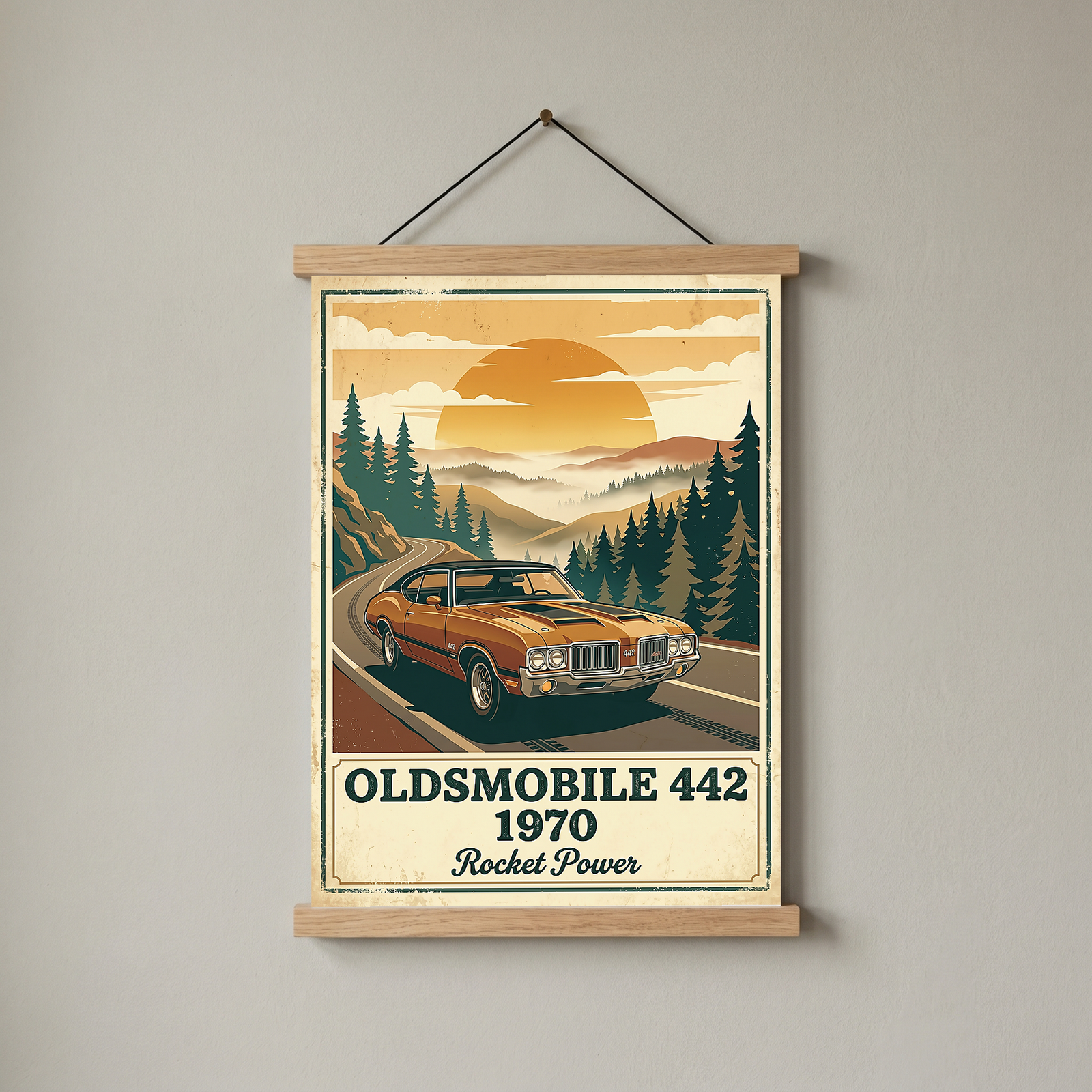 Oldsmobile 442 1970 Poster — Vintage Muscle Car Mountain Pine Print