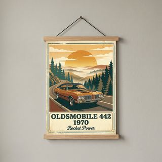 Oldsmobile 442 1970 Poster — Vintage Muscle Car Mountain Pine Print
