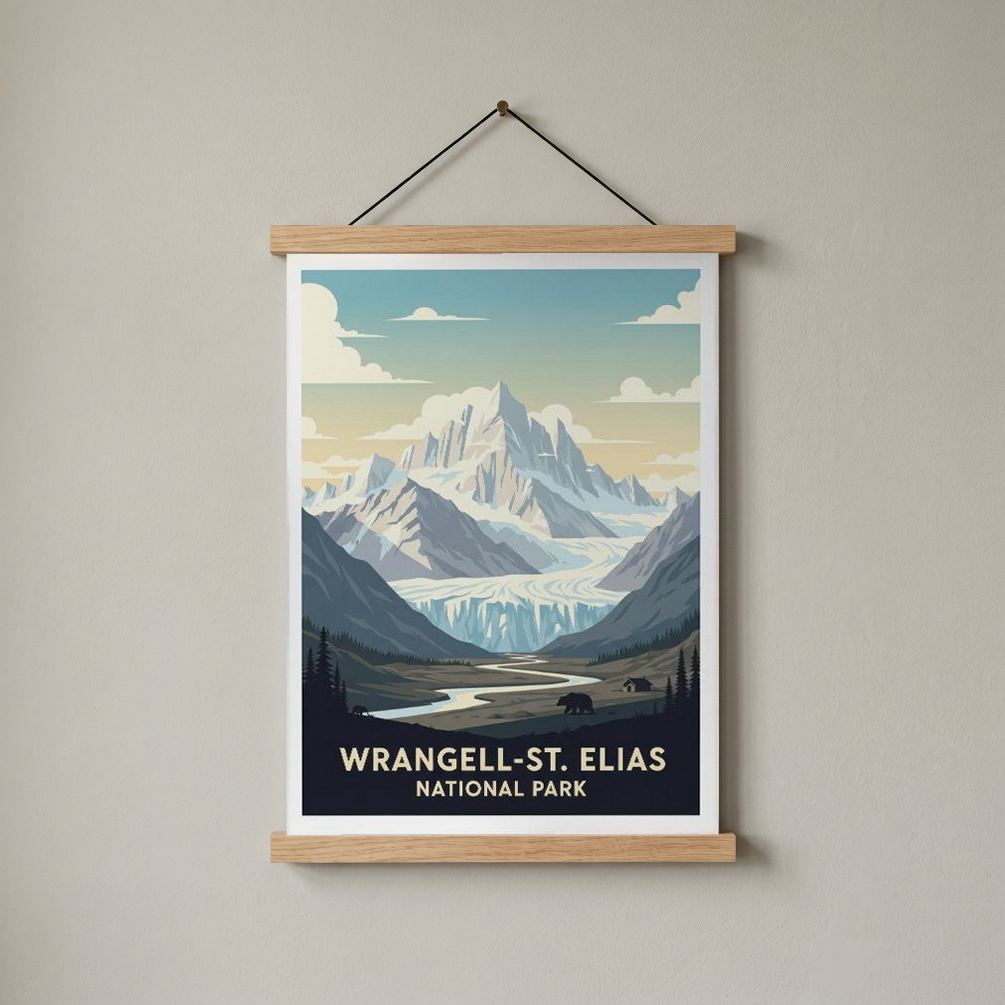 Wrangell-St. Elias National Park Poster — Vintage Alaska Glacier Mountain Bear Print