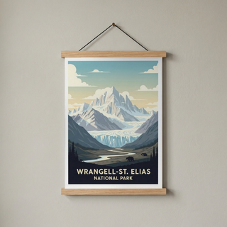 Wrangell-St. Elias National Park Poster — Vintage Alaska Glacier Mountain Bear Print