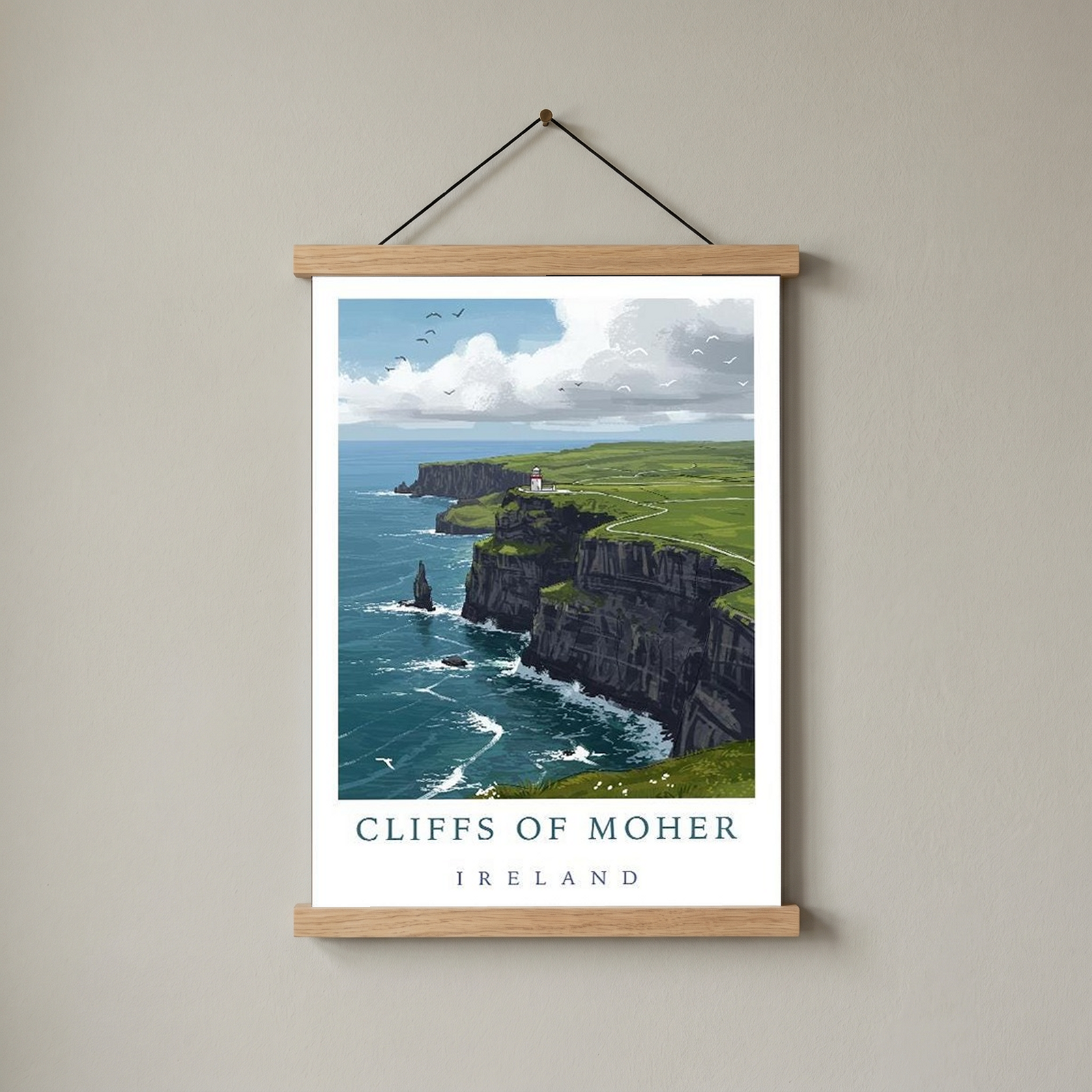 Cliffs of Moher Ireland Travel Poster — Coastal Lighthouse Atlantic Print