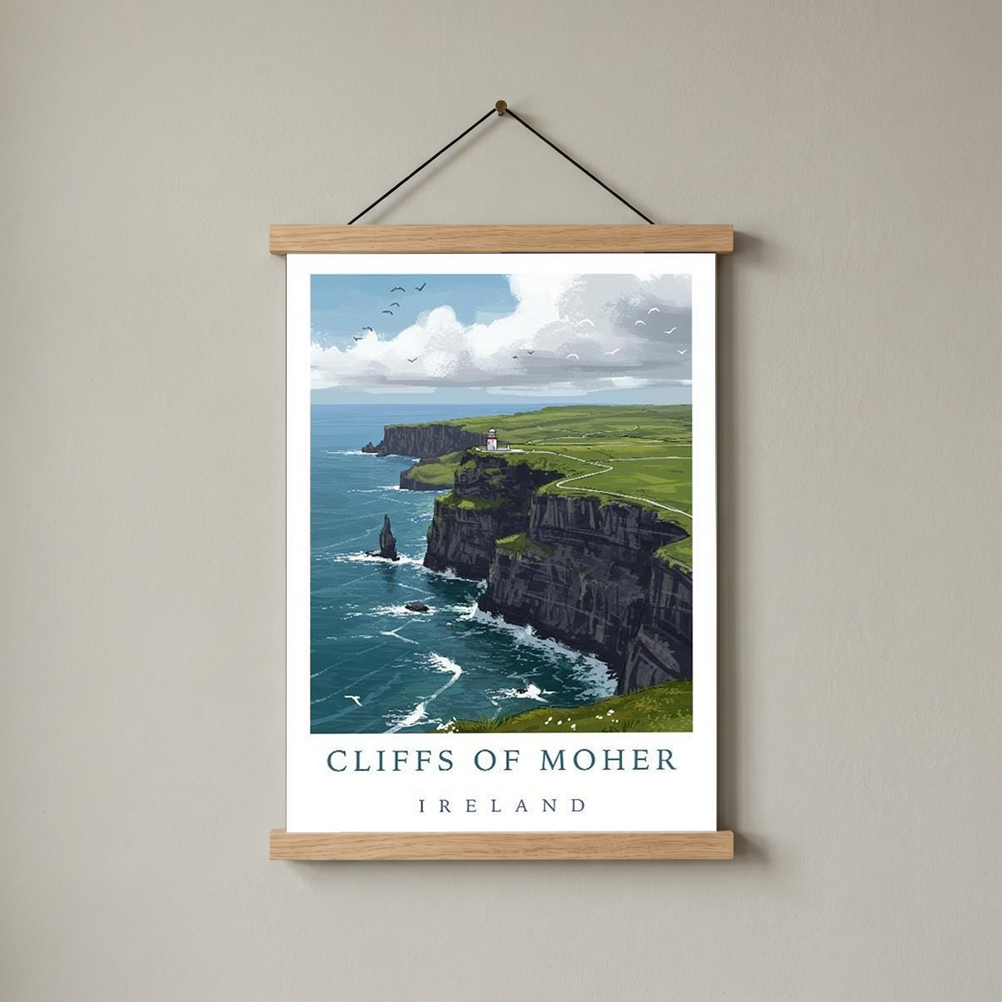 Cliffs of Moher Ireland Travel Poster — Coastal Lighthouse Atlantic Print
