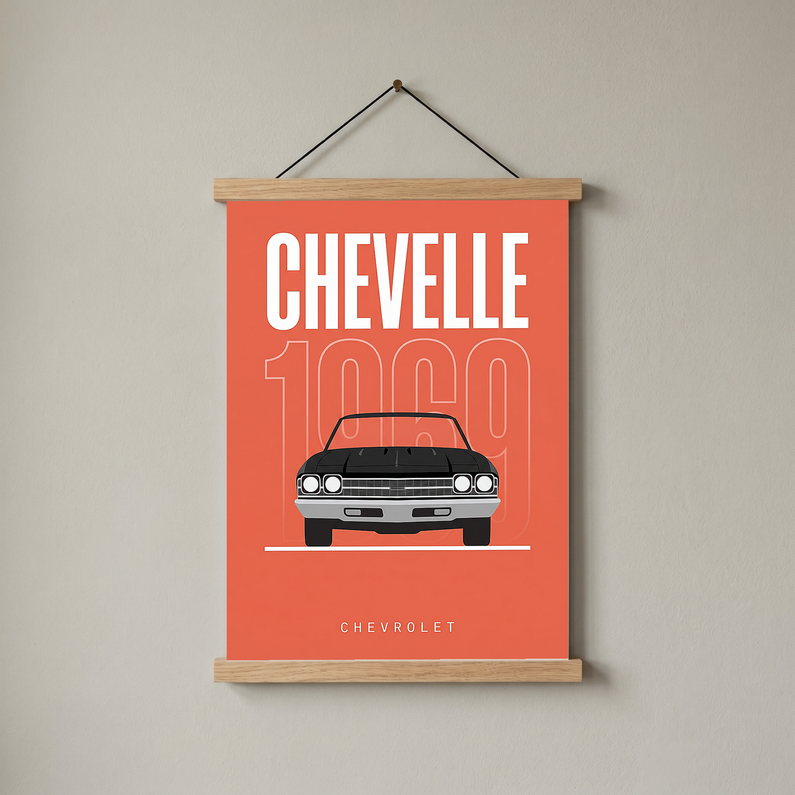 Chevrolet Chevelle 1969 Minimalist Poster — Coral Convertible Muscle Line Art