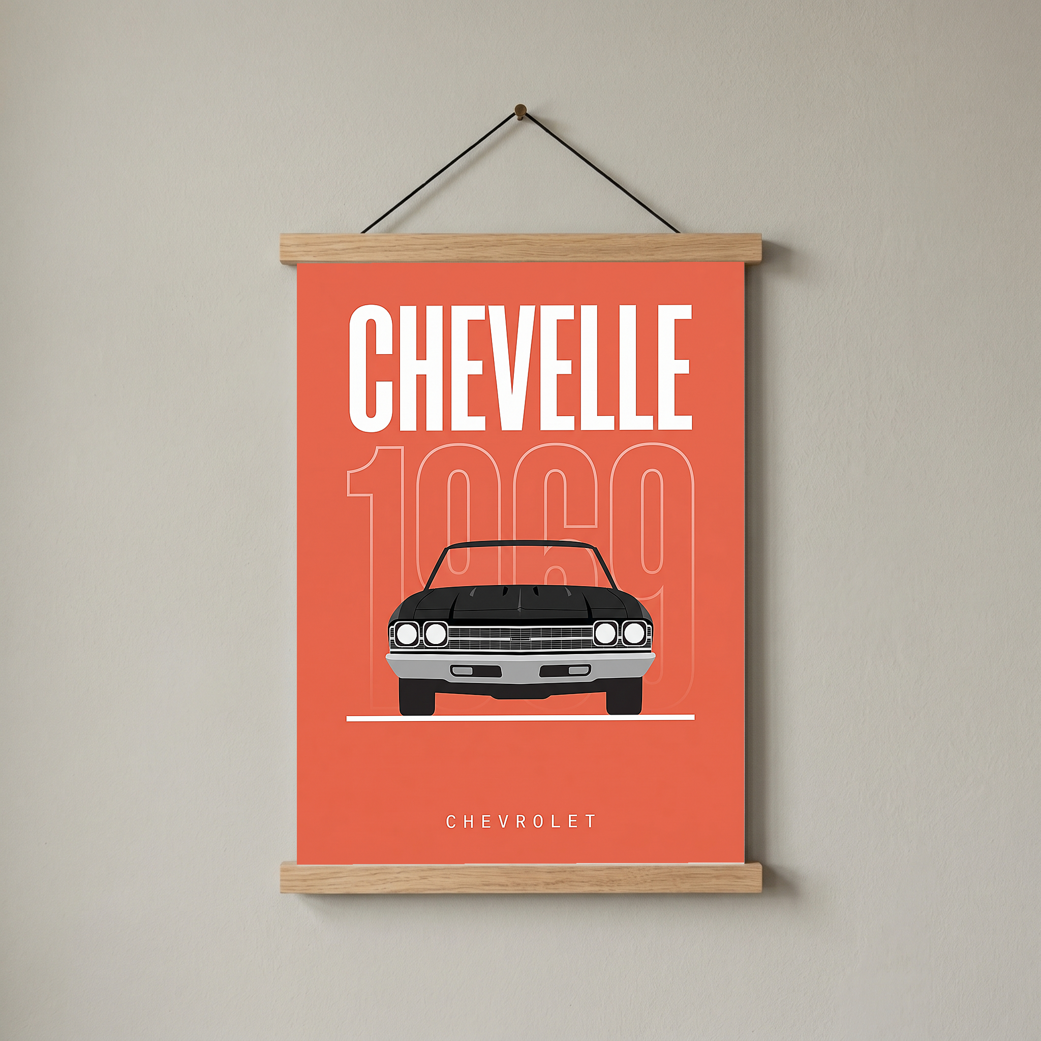 Chevrolet Chevelle 1969 Minimalist Poster — Coral Convertible Muscle Line Art
