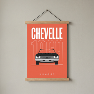 Chevrolet Chevelle 1969 Minimalist Poster — Coral Convertible Muscle Line Art
