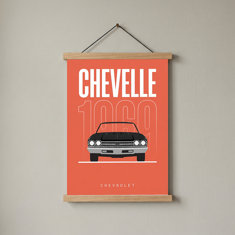 Chevrolet Chevelle 1969 Minimalist Poster — Coral Convertible Muscle Line Art