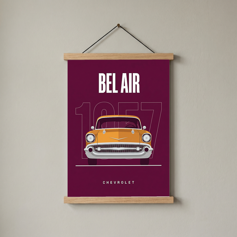 Chevrolet Bel Air 1957 Minimalist Poster — Burgundy Classic Car Line Art