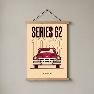 Cadillac Series 62 1953 Minimalist Poster — Cream Classic Car Line Art