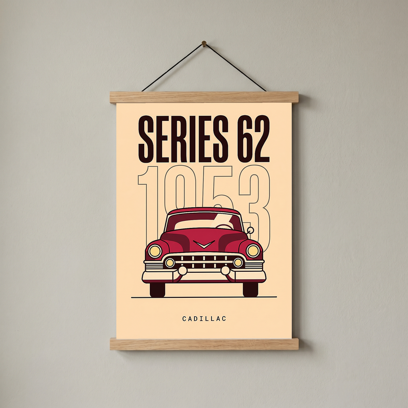 Cadillac Series 62 1953 Minimalist Poster — Cream Classic Car Line Art