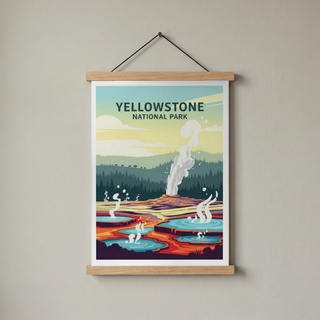 Yellowstone National Park Poster — Vintage Old Faithful Grand Prismatic Spring Print