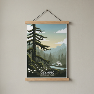 Olympic National Park Poster — Vintage Washington Roosevelt Elk Old-Growth Print