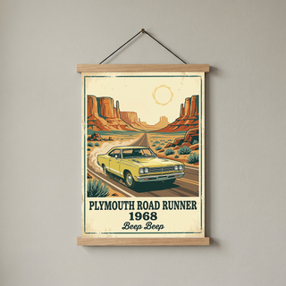 Plymouth Road Runner 1968 Poster — Vintage Muscle Car Monument Valley Print