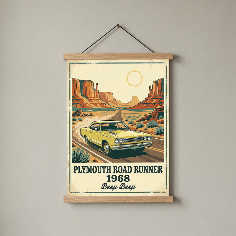 Plymouth Road Runner 1968 Poster — Vintage Muscle Car Monument Valley Print