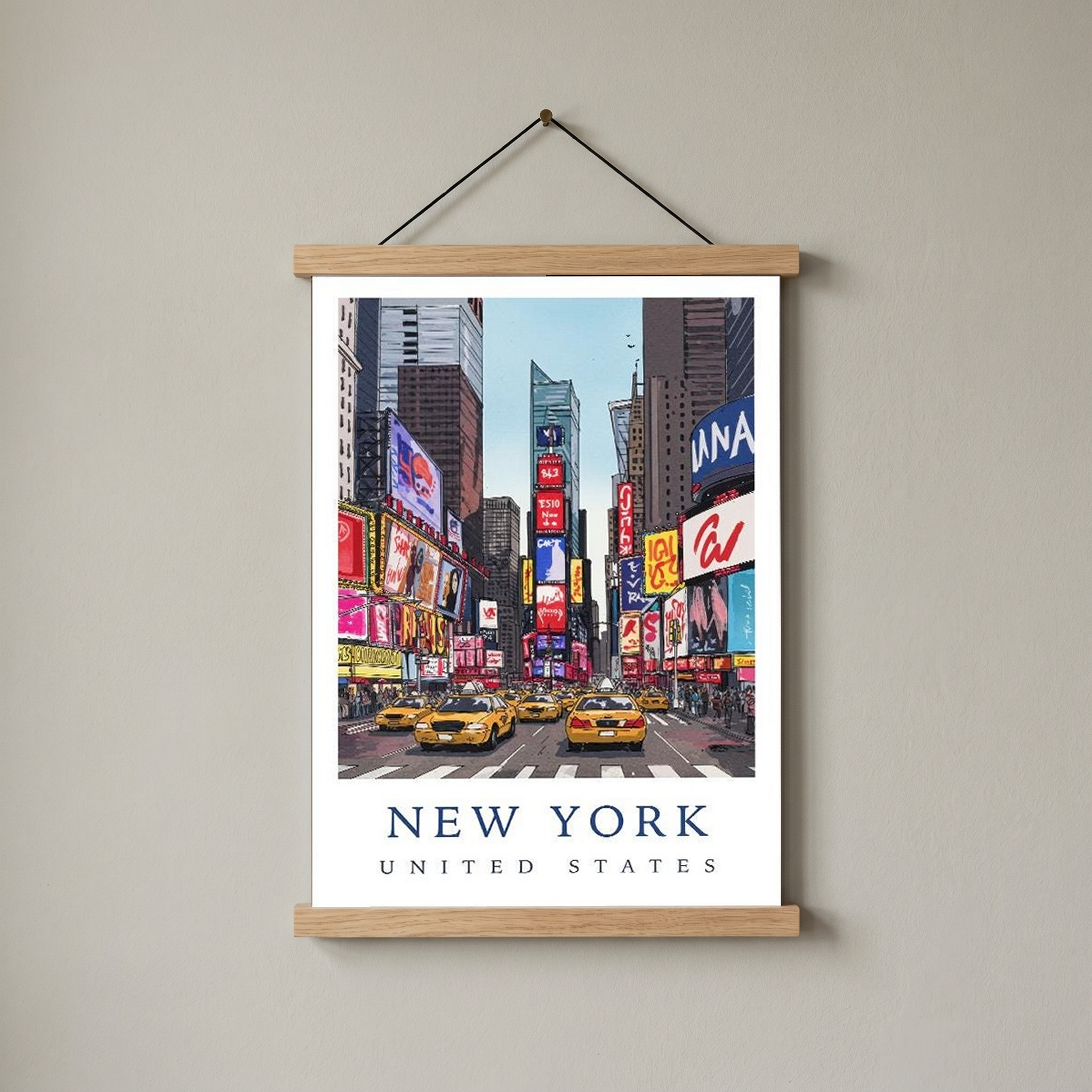 New York City Travel Poster — Times Square Yellow Cabs Iconic Print