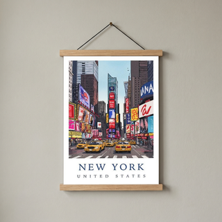 New York City Travel Poster — Times Square Yellow Cabs Iconic Print