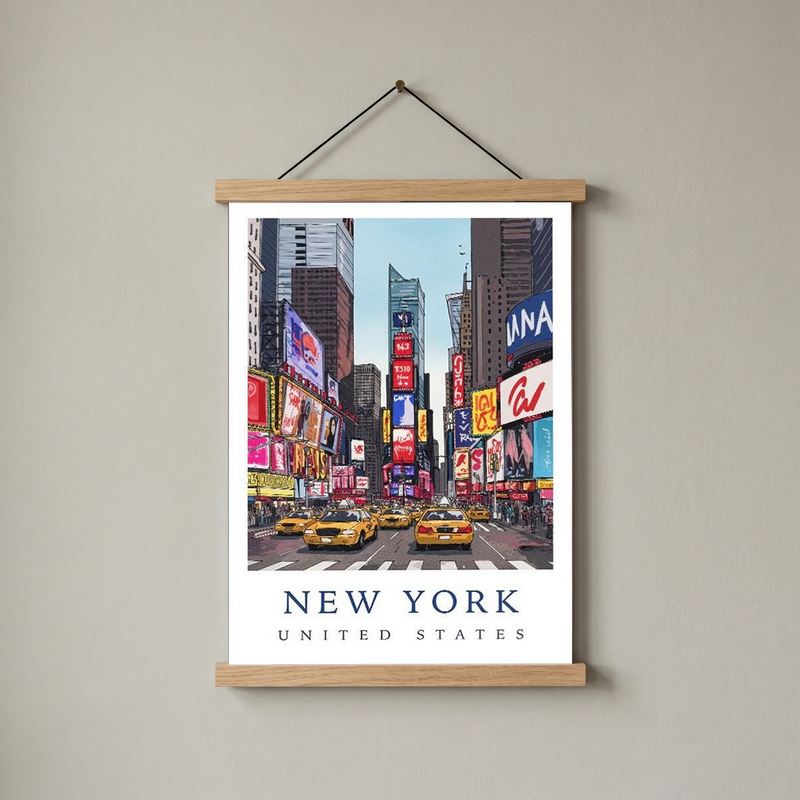 New York City Travel Poster — Times Square Yellow Cabs Iconic Print