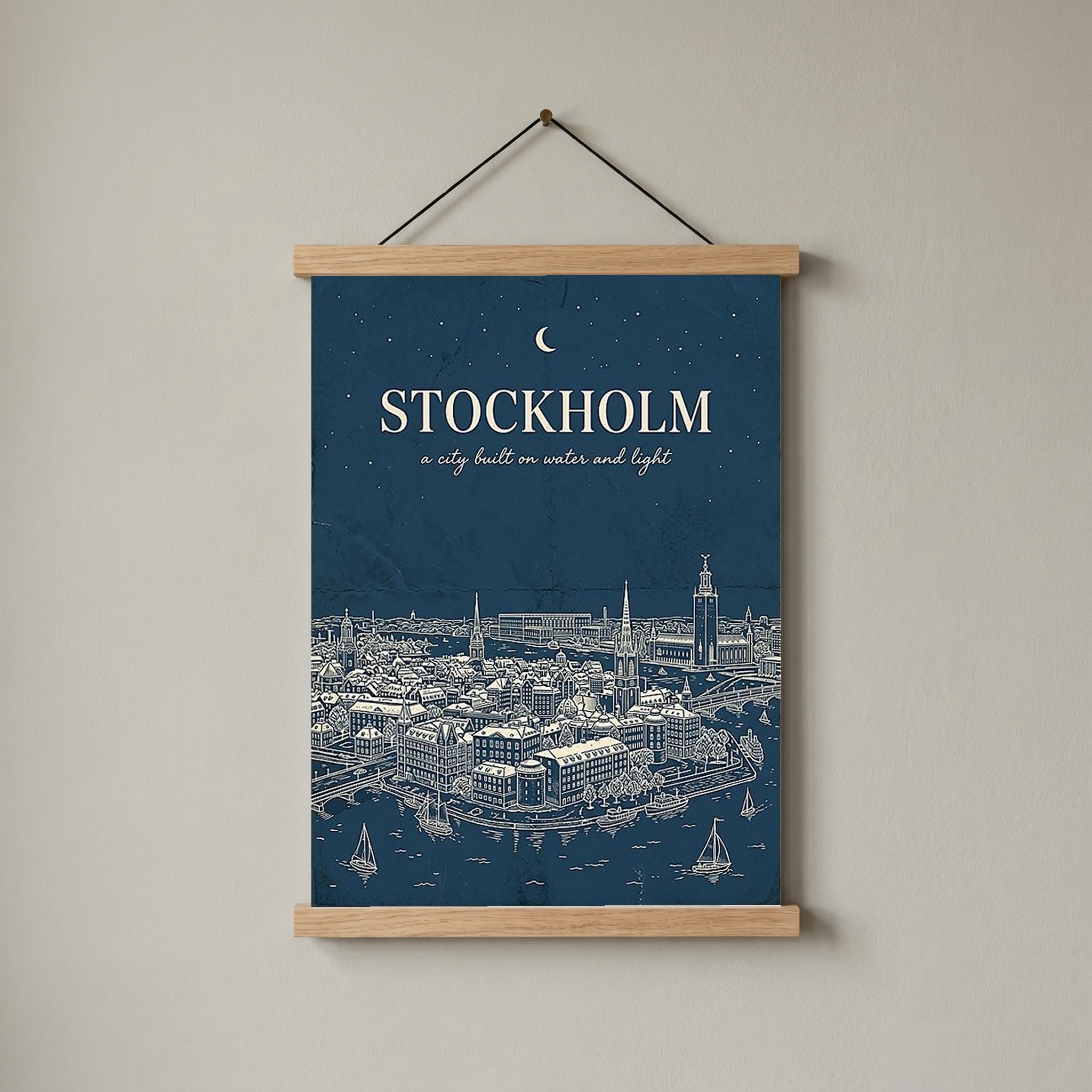Stockholm Line Art Print — Navy Gamla Stan Old Town Skyline Wall Art