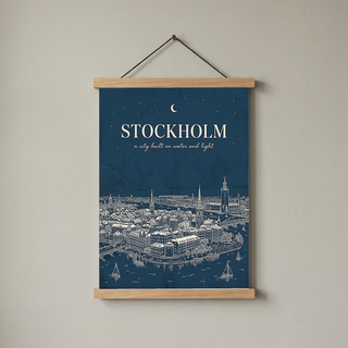 Stockholm Line Art Print — Navy Gamla Stan Old Town Skyline Wall Art